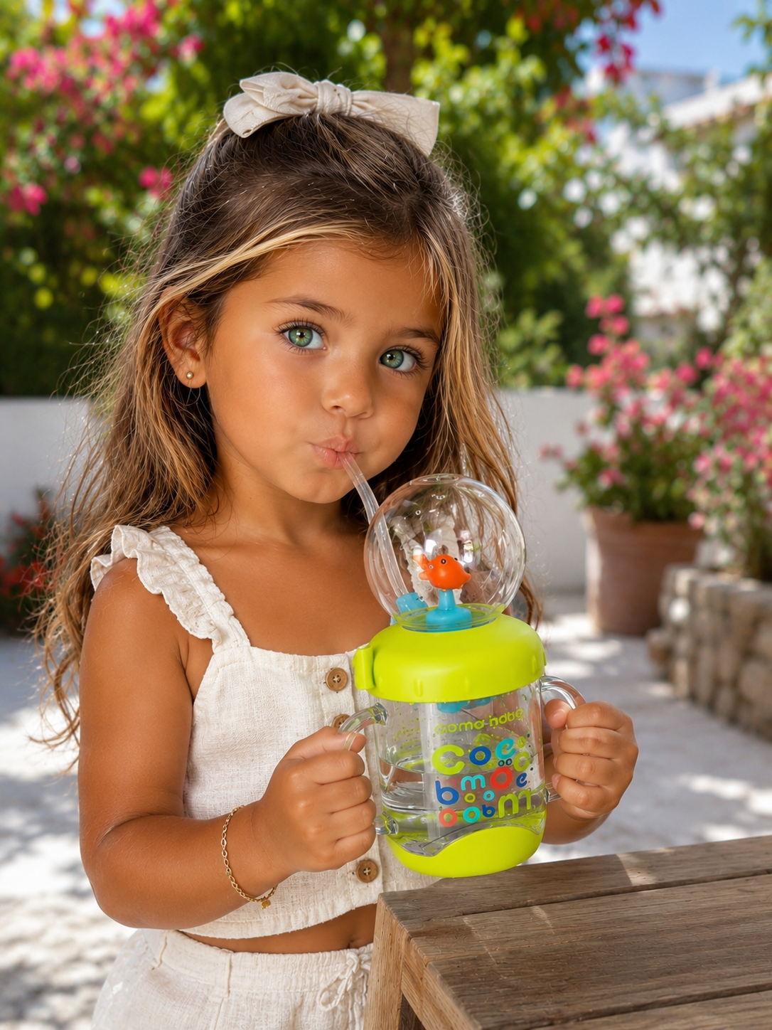 Vaso Infantil BUBBLIE Antiderrame con Pajita y Pecera de Ballena