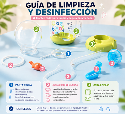 Vaso Infantil BUBBLIE Antiderrame con Pajita y Pecera de Ballena