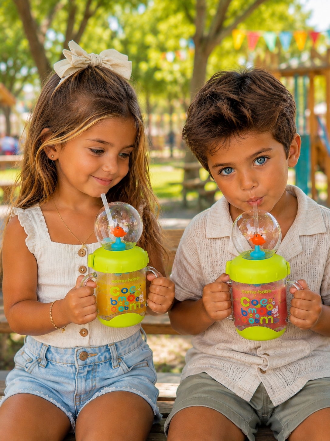 Vaso Infantil BUBBLIE Antiderrame con Pajita y Pecera de Ballena
