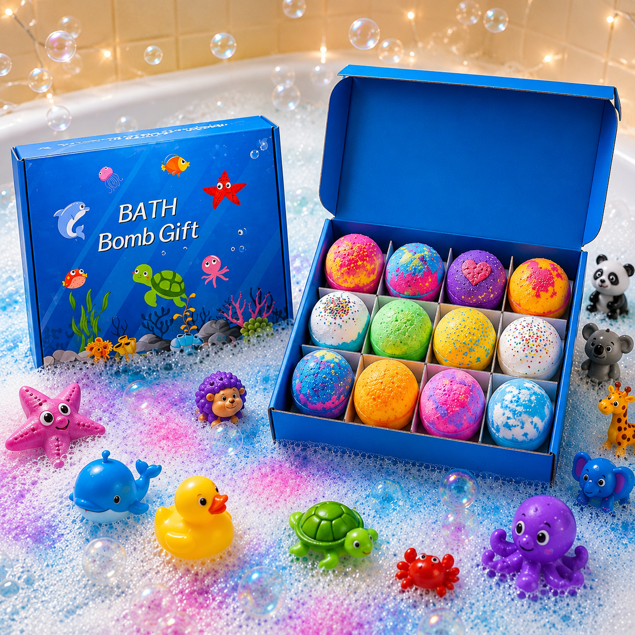 12 PCS  – Bombas de baño para niños con juguete sorpresa Magicpop + Toalla de regalo
