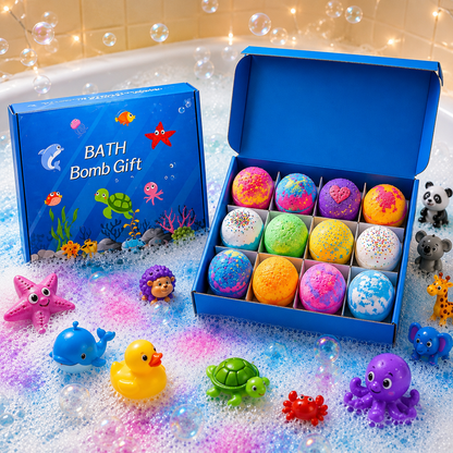 12 PCS  – Bombas de baño para niños con juguete sorpresa Magicpop + Toalla de regalo