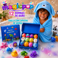 12 PCS  – Bombas de baño para niños con juguete sorpresa Magicpop + Toalla de regalo